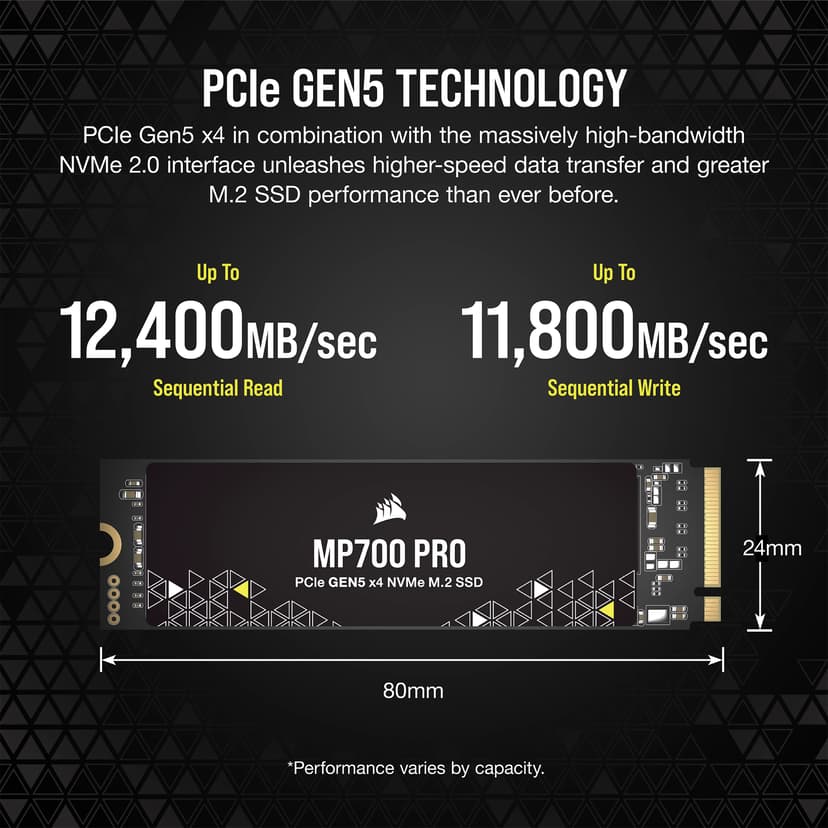 Corsair MP700 PRO 2TB GEN5 X4 2.0 SSD M.2 PCIe 5.0