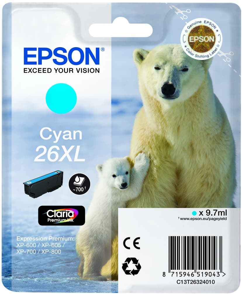 Epson Muste Syaani 26XL Claria Premium