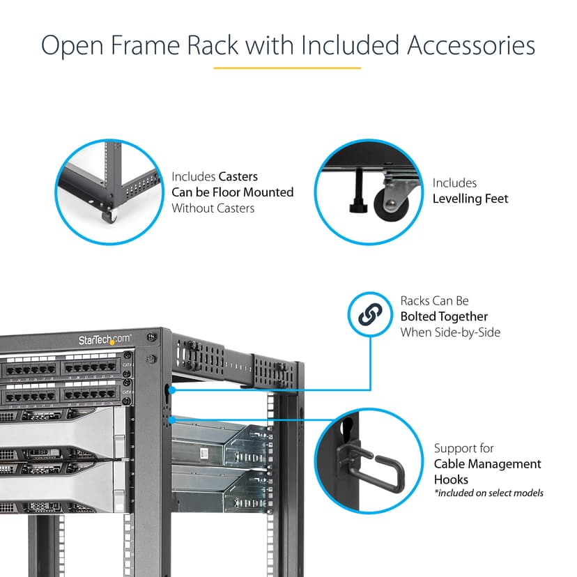 Startech 12U Adjustable Depth Open Frame 4 Post Server Rack