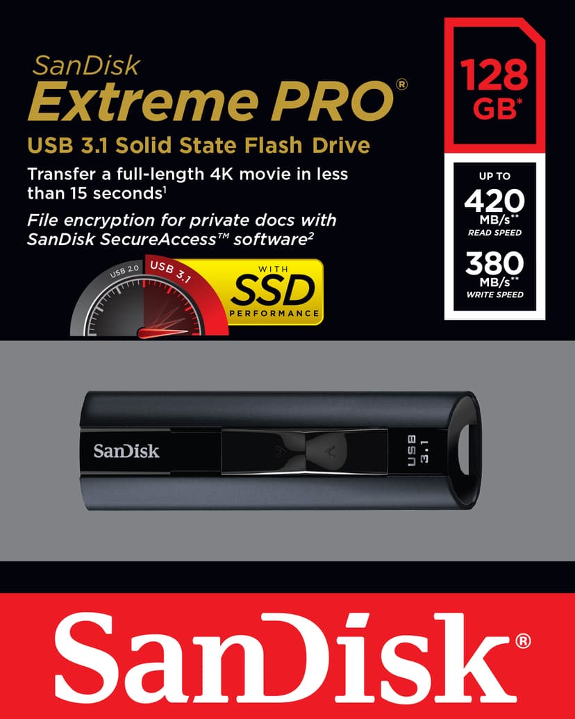 SanDisk Extreme Pro 128GB USB A-tyyppi Musta