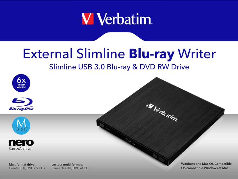 Verbatim Slimline Blu-Ray Rewriter USB3.0