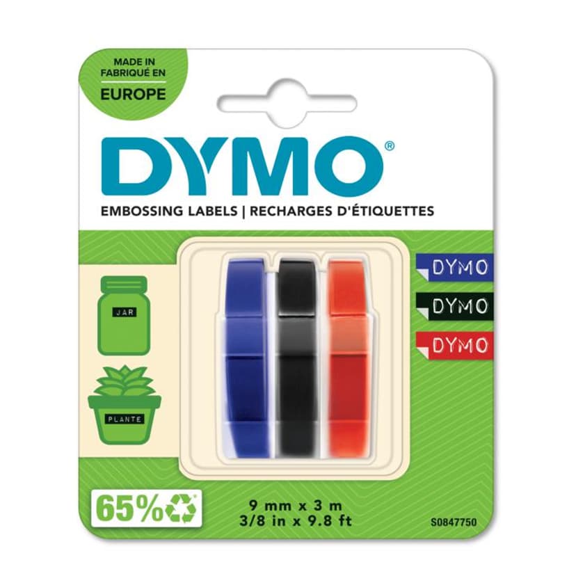 Dymo Merkintäteippi 9mm x 3m Mixed (Musta, Sininen, Punainen) 3kpl