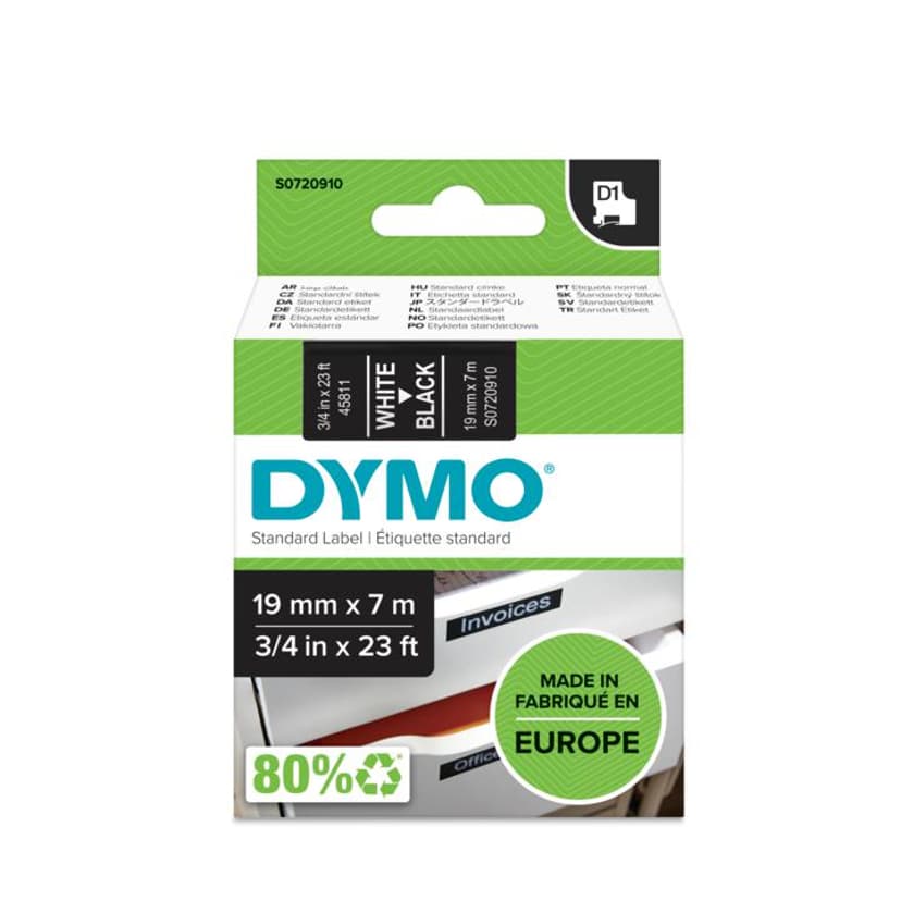 Dymo Tape D1 19mm Valkoinen/Musta