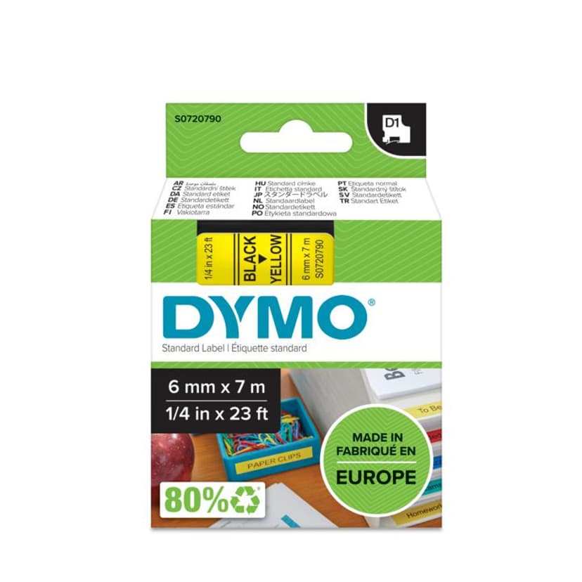 Dymo Tape D1 6mm Musta/Keltainen