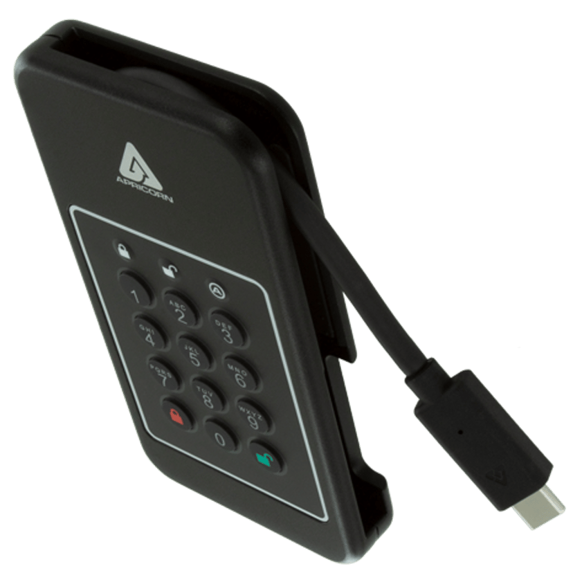 Apricorn AEGIS NVX 1TB SSD Ruggedized Encrypted USB Type-C Musta