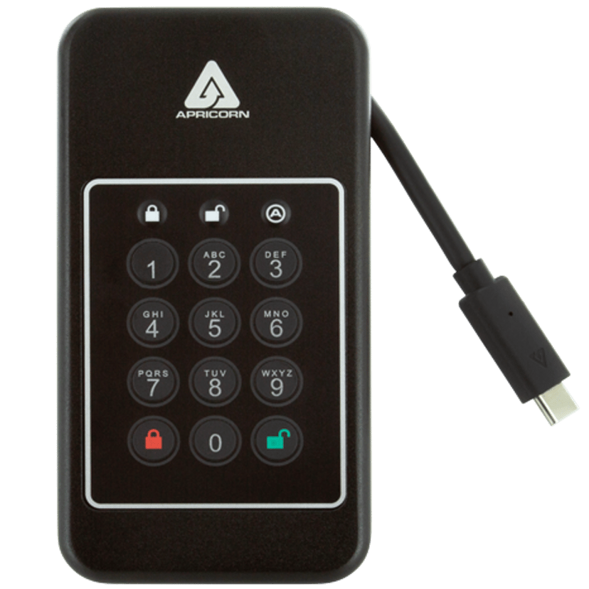 Apricorn AEGIS NVX 1TB SSD Ruggedized Encrypted USB Type-C Musta