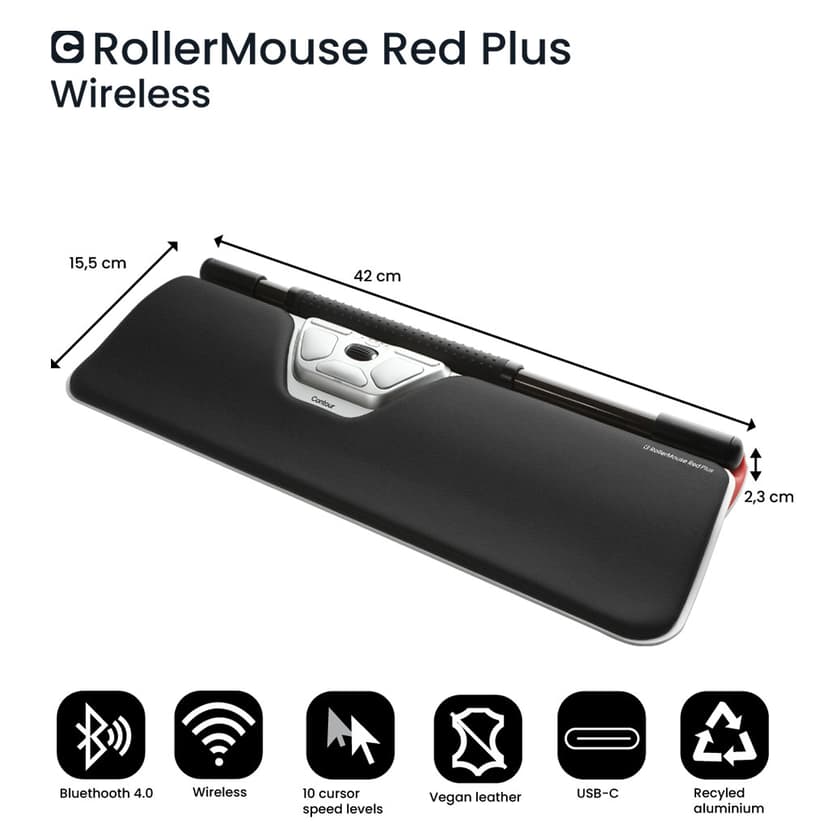 Contour Design Rollermouse Red Plus Wireless Bluetooth + USB Type-C 2800dpi