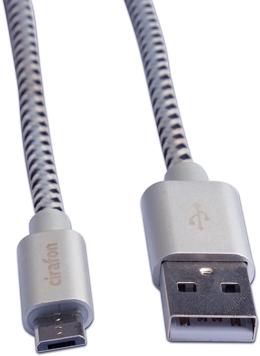 Cirafon Micro USB-kaapeli 2m USB A Micro-USB B Musta, Valkoinen