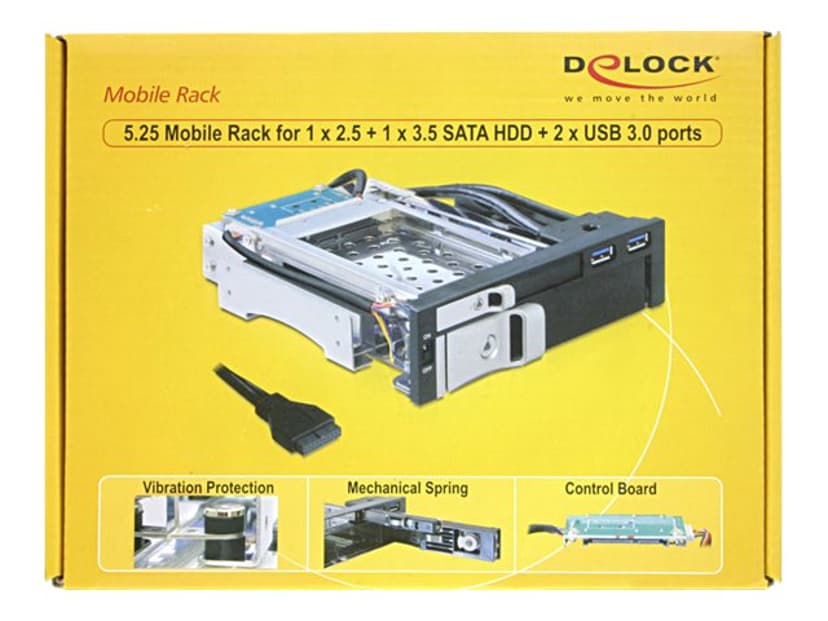 Delock 5.25 Mobile Rack for 1 x 2.5 + 1 x 3.5 SATA HDD + 2 x USB 3.0 Ports