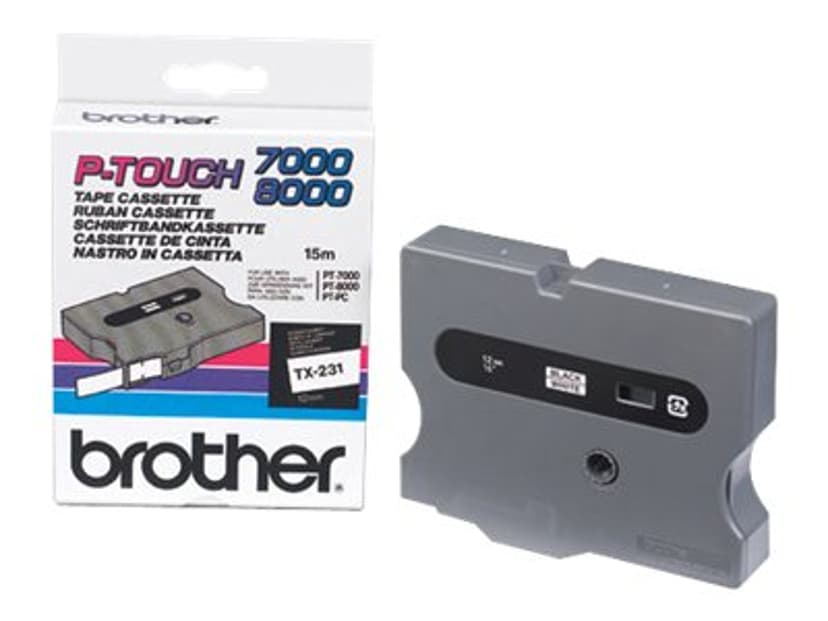 Brother Tape 12mm TX-231 Musta/Valkoinen