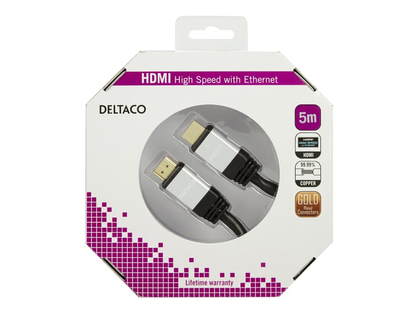 Deltaco Video- / ääni- / verkkokaapeli 5m 19 nastan HDMI Tyyppi A Uros HDMI Tyyppi A Uros