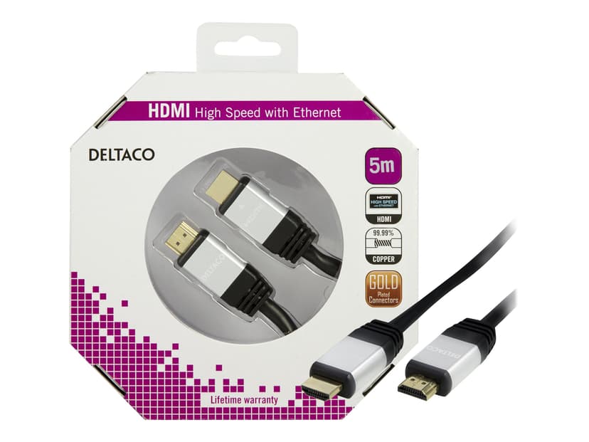 Deltaco Video- / ääni- / verkkokaapeli 5m 19 nastan HDMI Tyyppi A Uros HDMI Tyyppi A Uros