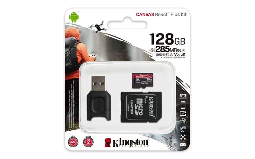 Kingston Canvas React Plus 128GB microSDXC UHS-II Memory Card