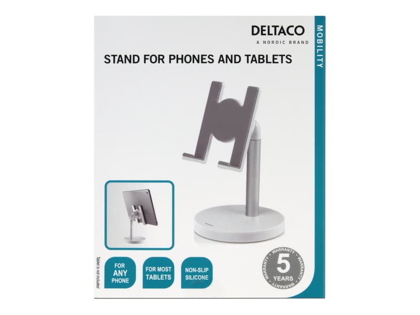 Deltaco Pöytäteline matkapuhelimelle/tabletille valkoinen