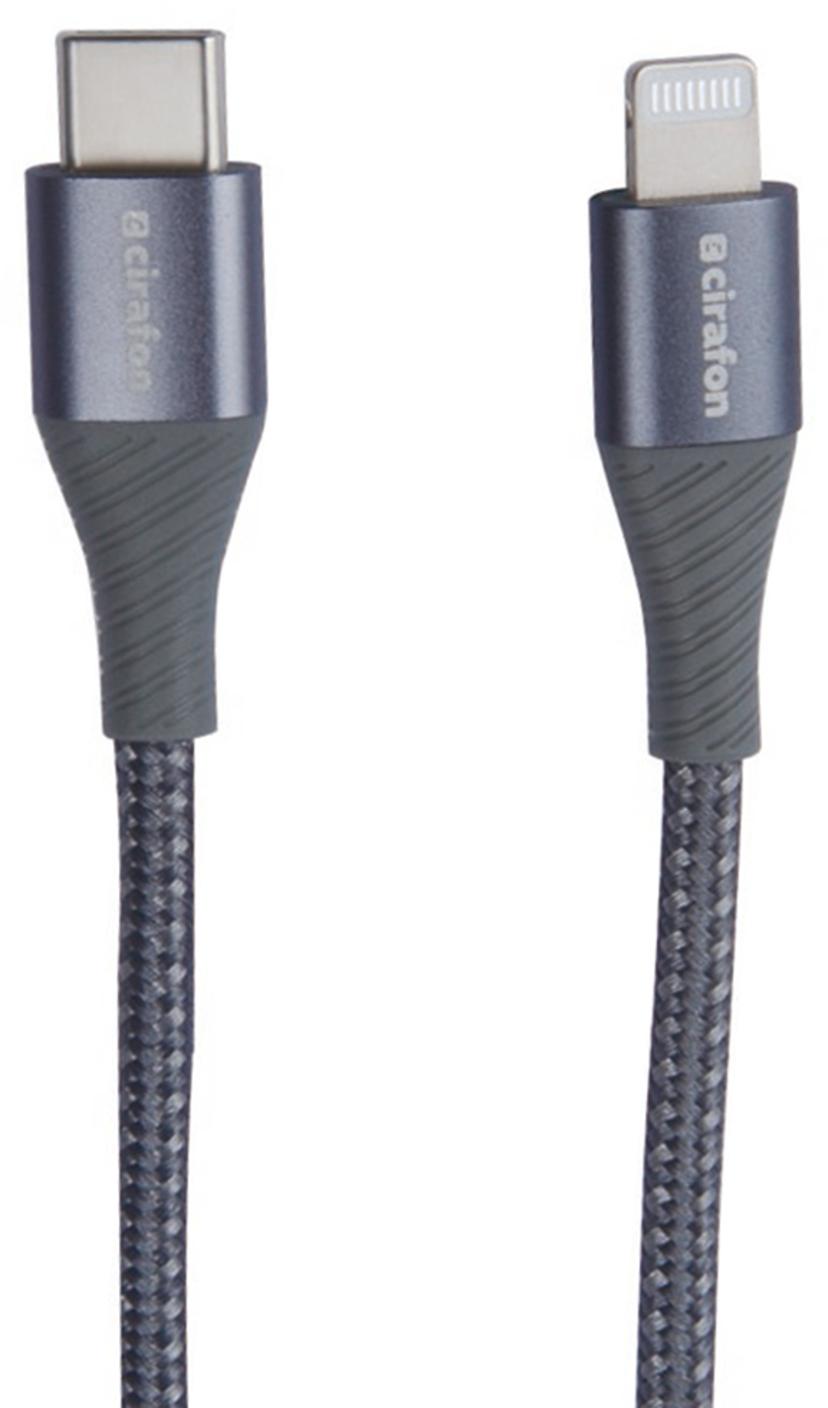 Cirafon Sync/Charge Cable USB-C To Lightning 1.2m Braided B Mfi 1.2m Harmaa