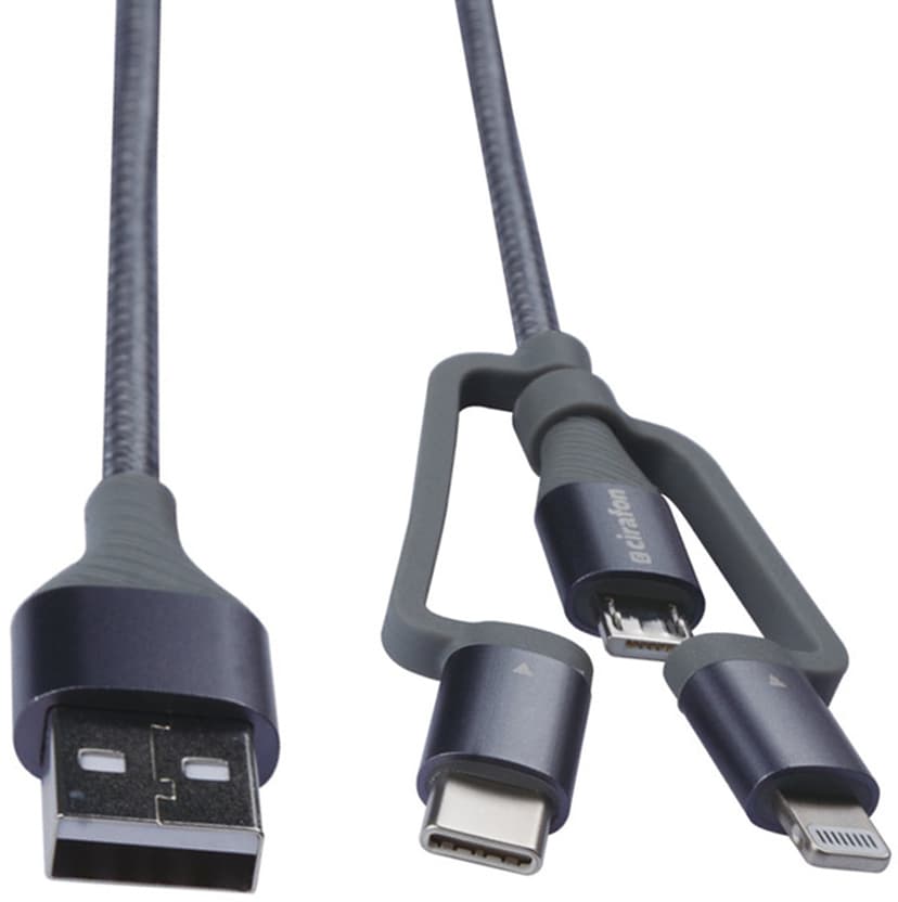 Cirafon Sync/Charge Cable AM To 3-In-One 1.2m Braided B MFI 1.2m Grå