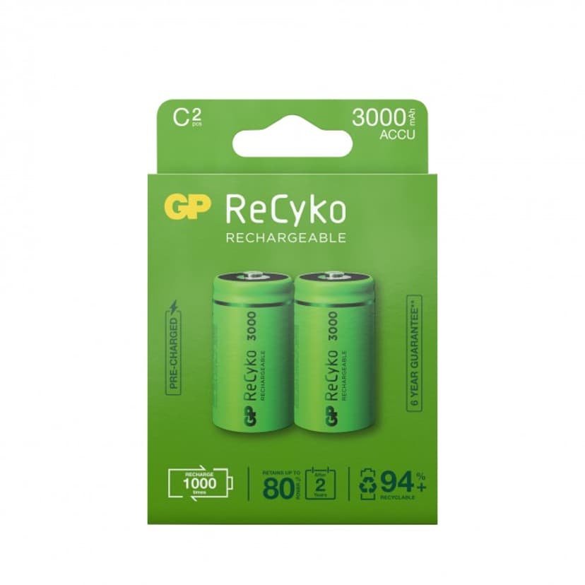GP Batteri ReCyko 2st C 3000mAh Laddbara