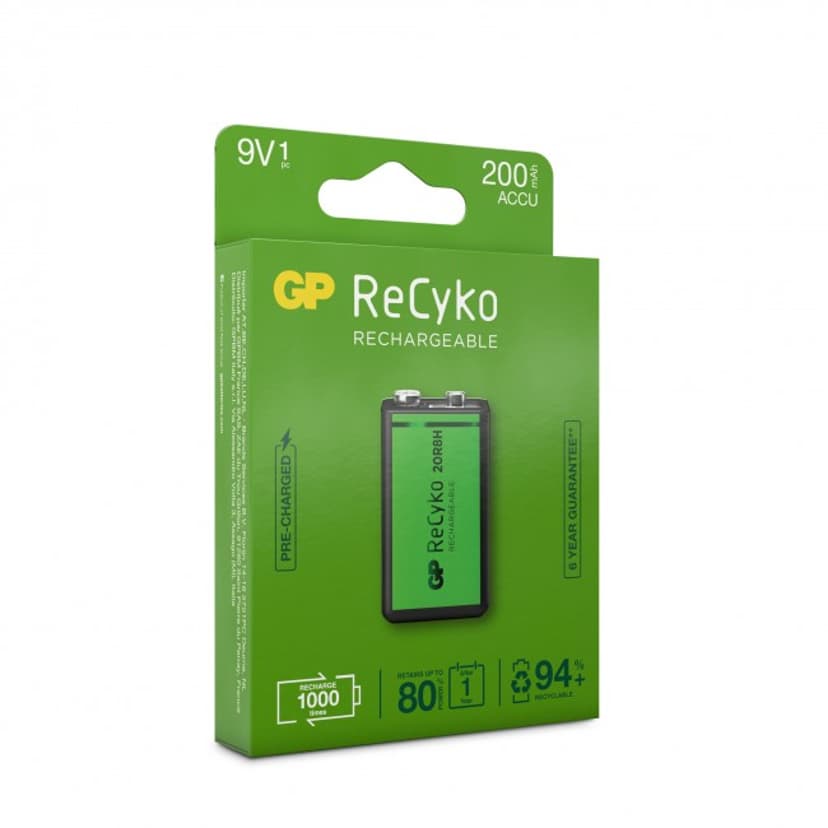 GP Batteri ReCyko 1stk. 9V 200mAh Oppladbart
