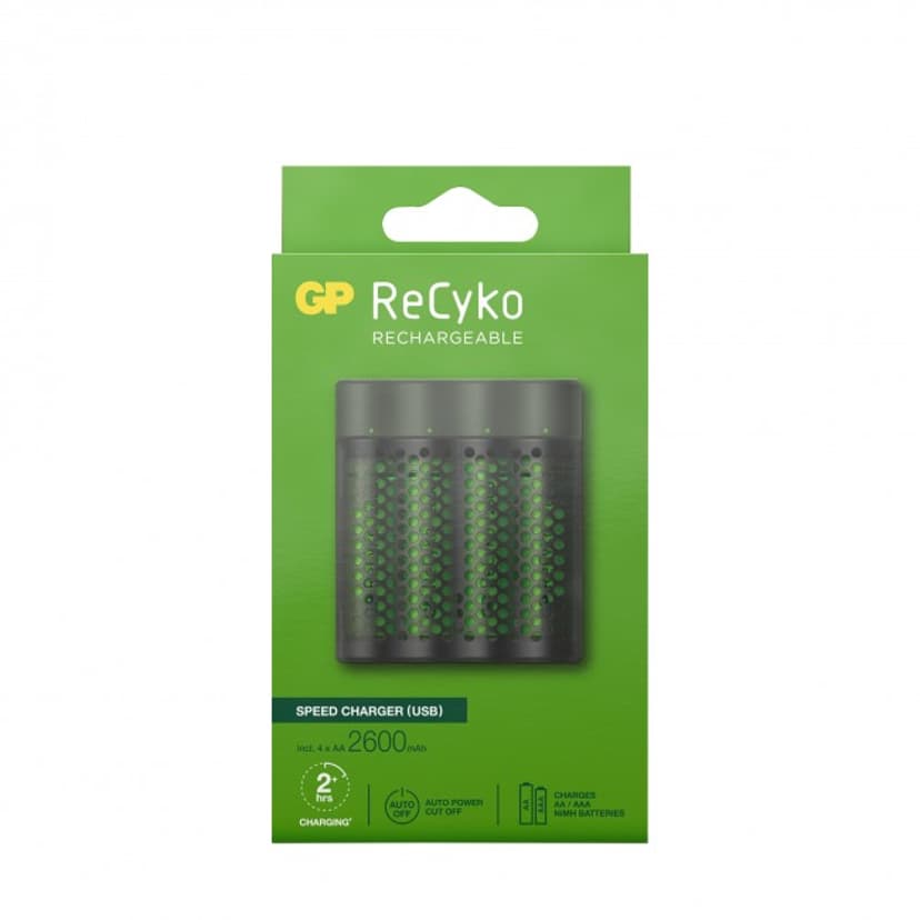 GP GP ReCyko Speed ​​-akkulaturi M451 (USB), sis. 4kpl x AA 2600mAh akkua