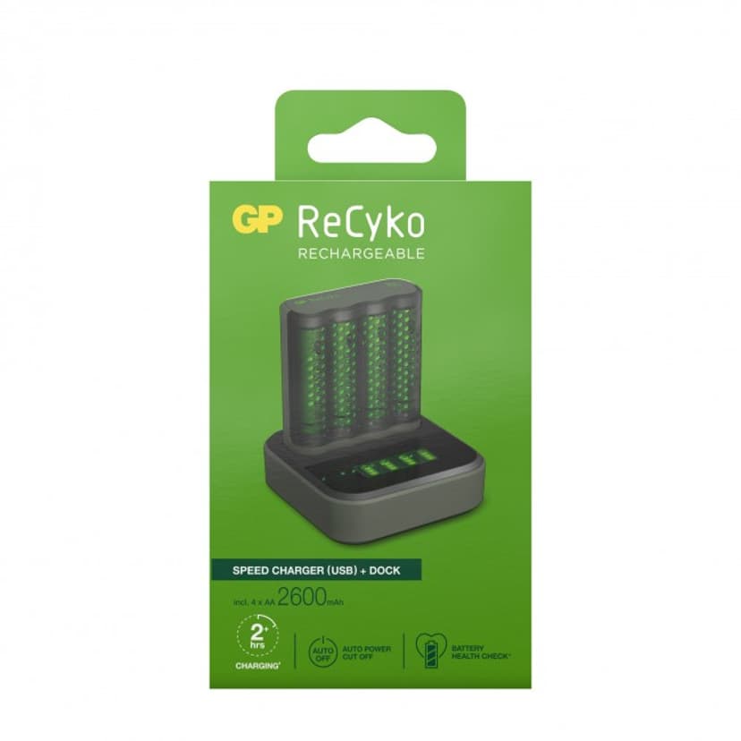 GP ReCyko Speed Charger M451 USB + Lataustelakka + 4kpl 2600mAh akkua