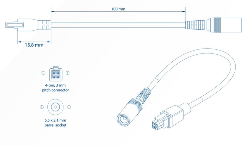 Teltonika 4-Pin To Barrel Socket Adapter 0.1m 4-pin Musta