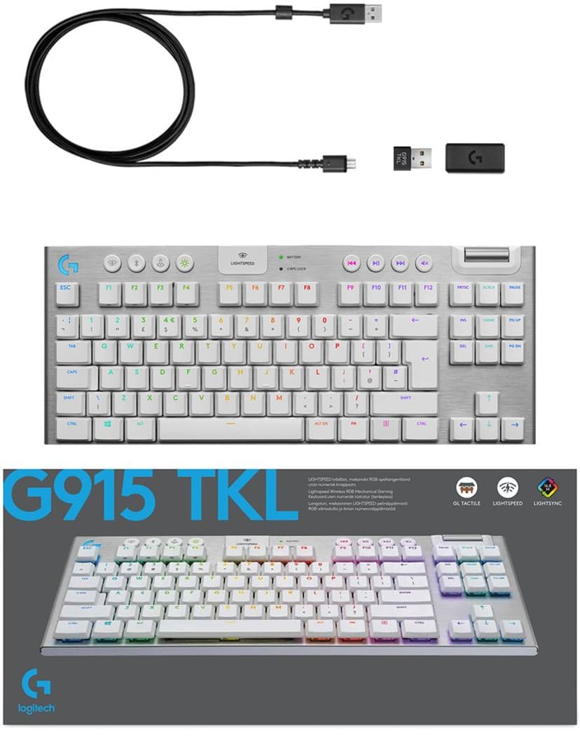 Logitech G915 TKL Tactile Langaton, Bluetooth, LIGHTSPEED, USB Pohjoismaat Näppäimistö