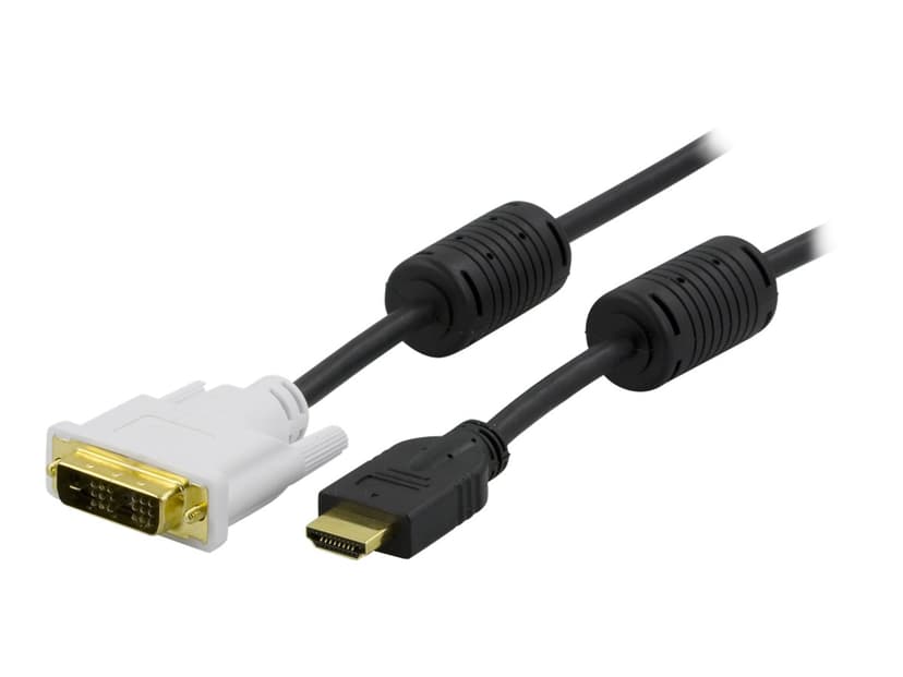 Deltaco HDMI U - DVI-D Single Link U, 2m Kaapeli 2m HDMI Musta, Valkoinen