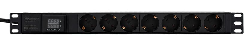 Prokord 19" Powersocket 7Xoutlets 2M Black V/a Meter 7st Strøm CEE 7/3