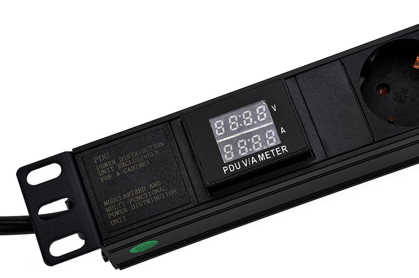 Prokord 19" Powersocket 7Xoutlets 2M Black V/a Meter 7st Strøm CEE 7/3