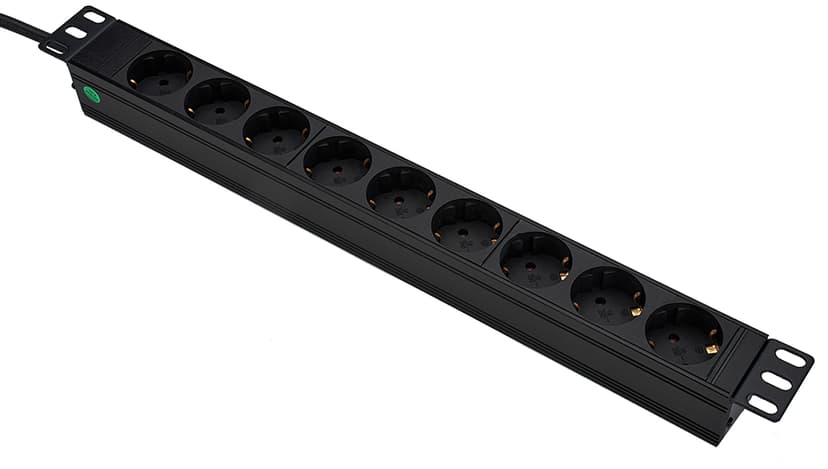 Prokord 19" grenuttak, 9 uttak, 2 m kabel, svart 19" 9st CEE 7/3 strøm