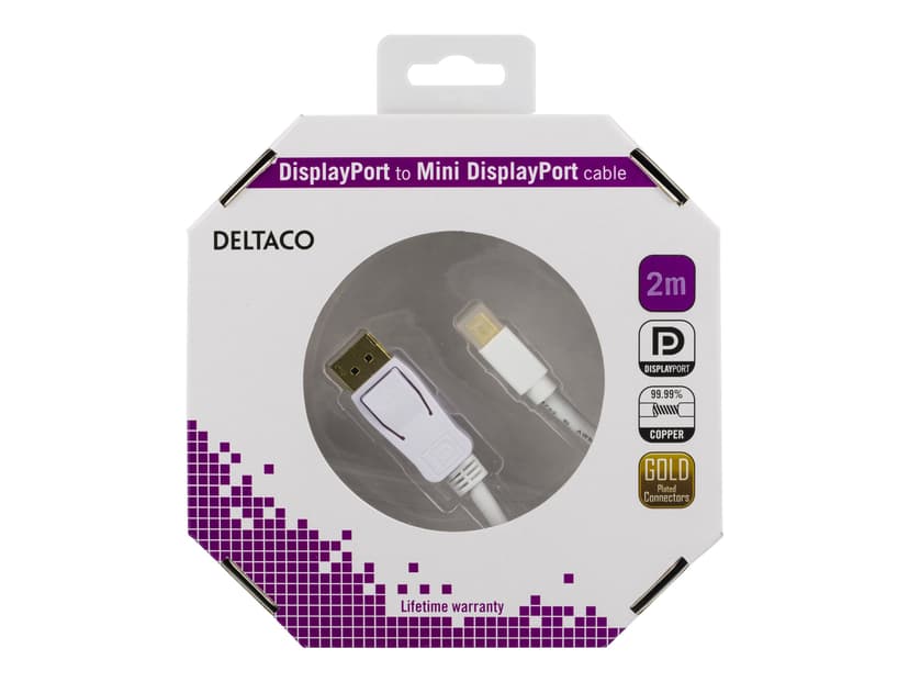 Deltaco - DisplayPort-kabel 2m DisplayPort Mini Hane 20-stifts DisplayPort Hane