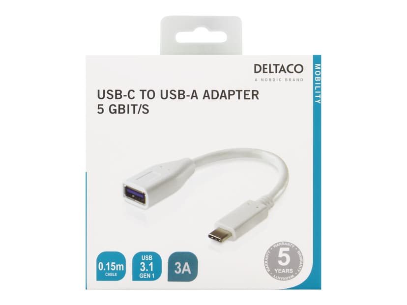 Deltaco USBC-1205 0.15m 9 pin USB Type A Naaras 24 pin USB-C Uros