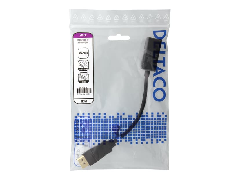 Deltaco DP-HDMI43 0.2m DisplayPort HDMI-tyyppi A (vakio) Musta