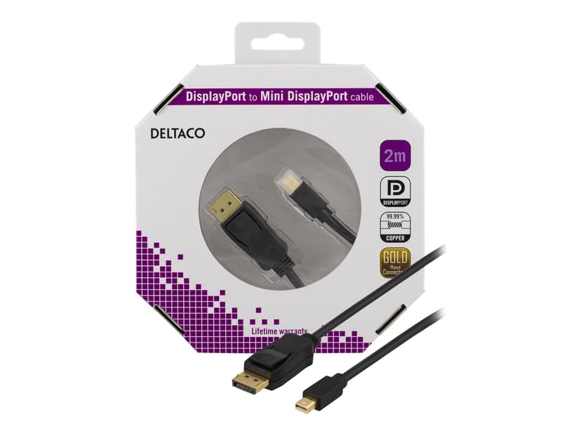 Deltaco - DisplayPort -kaapeli 2m Mini DisplayPort Uros DisplayPort Uros