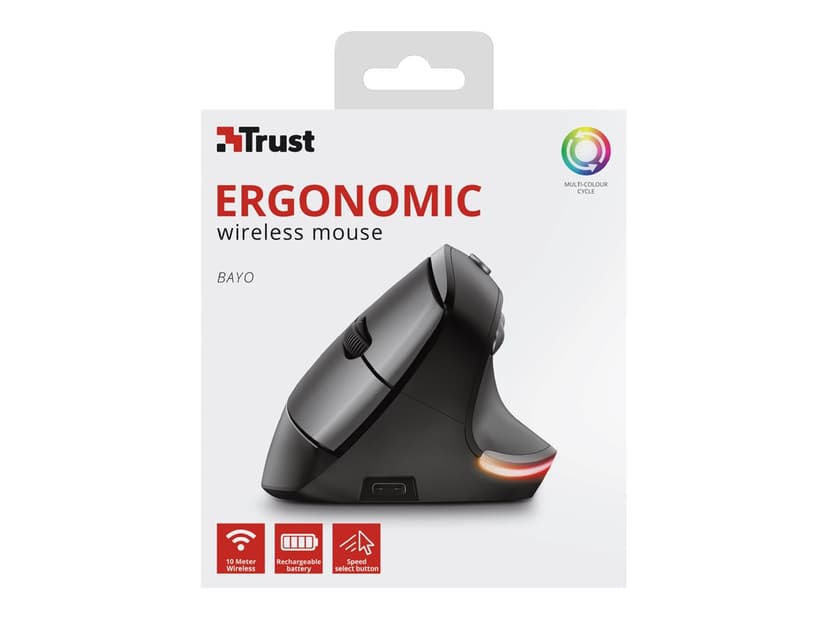 Trust Bayo ergonomisk mus Trådlös 2,400dpi Vertikal mus Svart