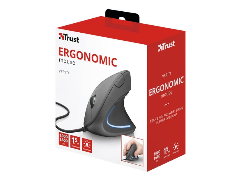Trust Verto ergonomisk mus Trådlös 1,600dpi Mus Svart