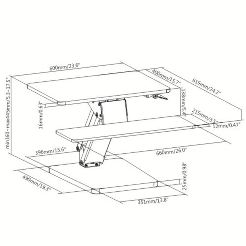 Prokord Sit-stand Desk Converter Deluxe Black