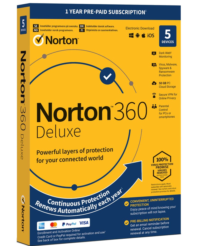 NortonLifeLock Norton 360 Deluxe  5 laitetta 1 vuoden Antivirus 2019