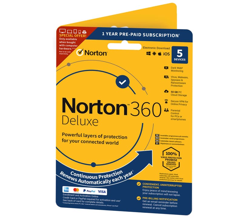 NortonLifeLock 360 Deluxe - (Ved Køb Af Pc, Tablet Eller Mobil) 12måned(er) Abonnement