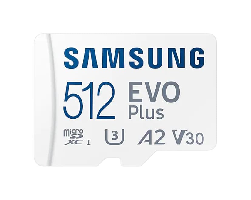 Samsung Evo Plus 512Gb A2 V30 U3 W/a 512GB microSDXC UHS-I Memory Card (MB-MC512KA/EU) Dustin.dk