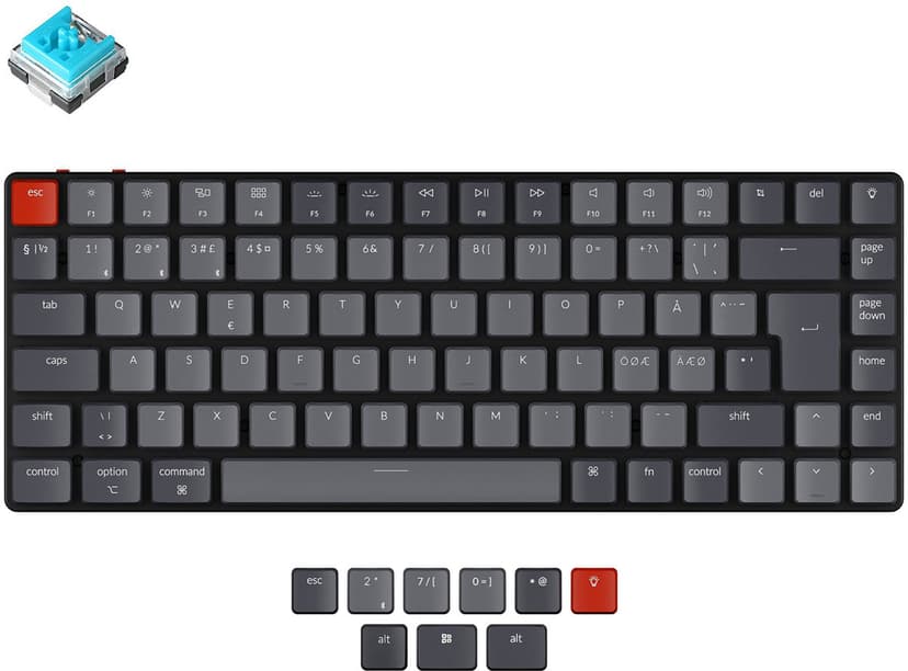 Keychron K3 RGB Hot-Swap Blue (Version 2) Kabelansluten, Trådlös Nordisk Grå, Svart Tangentbord