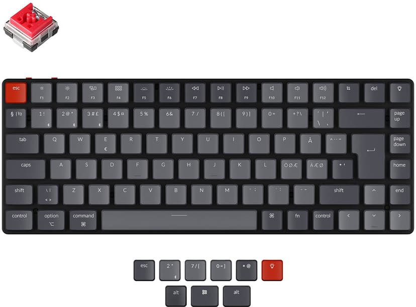 Keychron K3 RGB v2 Keychron LP Red Kablet, Trådløs Nordisk Tastatur