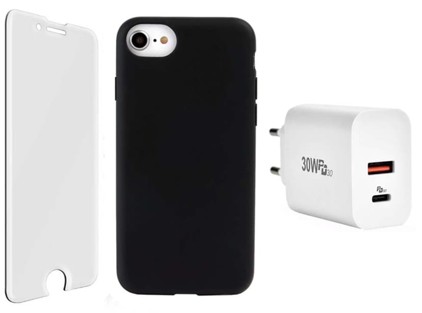 Cirafon Aloituspakkaus, jossa laturi/lasi/kotelo iPhone 6/6s, iPhone 7, iPhone 8, iPhone SE (2020) Läpinäkyvä, Valkoinen