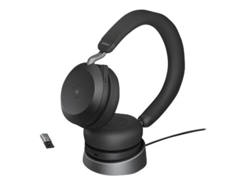 Jabra Evolve2 75 Link380A MS + jalusta Kuuloke + mikrofoni USB-A Bluetooth-sovittimen kautta Microsoft Teamsille Stereo Musta