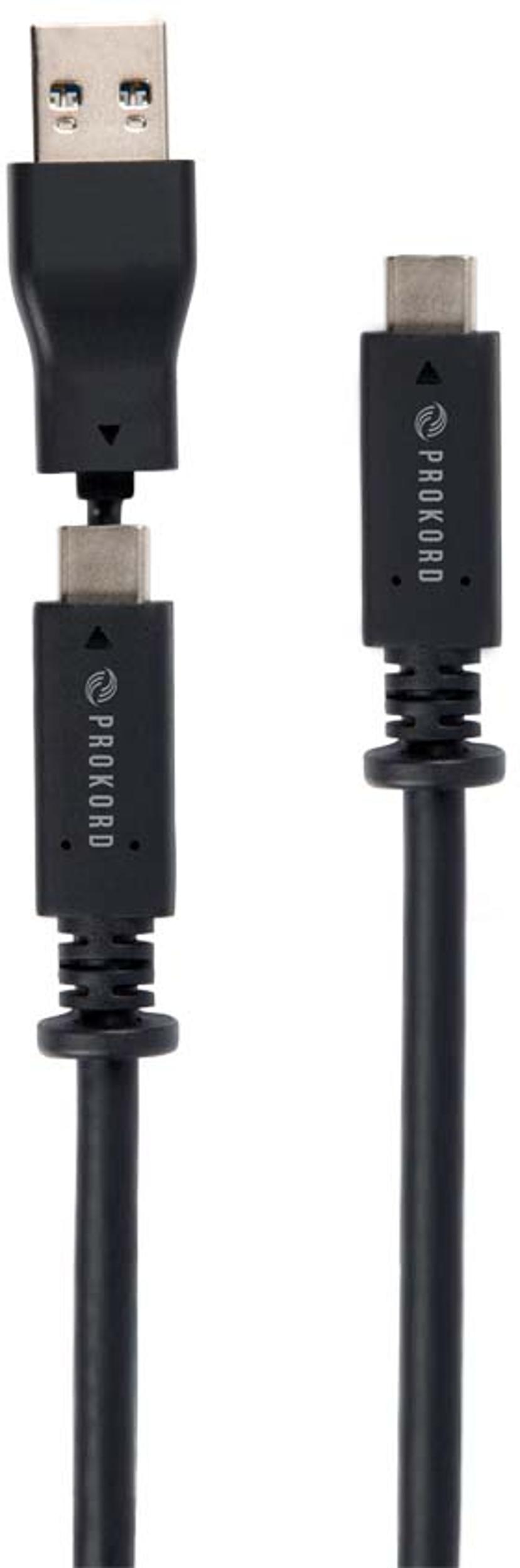 Prokord Cable USB 3.1 Type C Male-male 1.0M Black Gen2 100W+ 1m USB-C Uros USB, USB-C Uros
