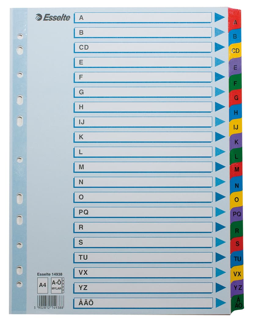 Esselte Index Carton A4 A-Ö Mylar Reinforced Tabs 10-Pack