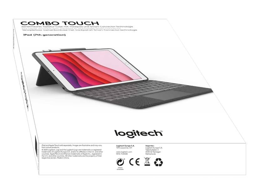 Logitech Combo Touch For Ipad 7/8/9Th Gen Langallinen, Apple Smart connector Pohjoismainen Harmaa Näppäimistö- ja kalvokotelo