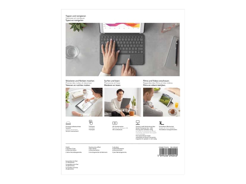 Logitech Combo Touch For Ipad 7/8/9Th Gen Langallinen, Apple Smart connector Pohjoismainen Harmaa Näppäimistö- ja kalvokotelo