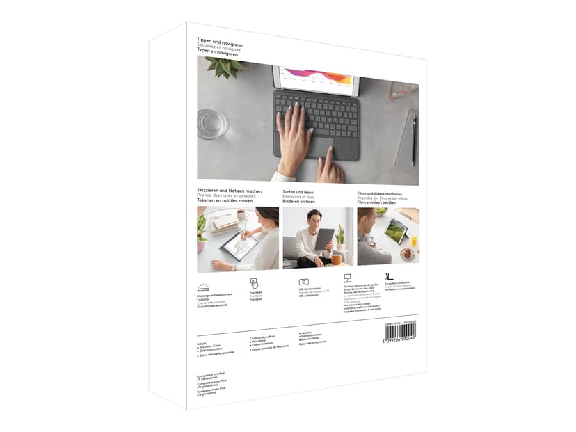 Logitech Combo Touch For Ipad 7/8/9Th Gen Langallinen, Apple Smart connector Pohjoismainen Harmaa Näppäimistö- ja kalvokotelo
