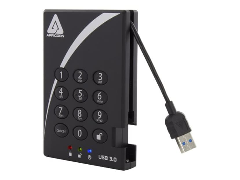Apricorn Padlock Secure 256bit Aes 2TB USB 3.0 Musta 2000GB